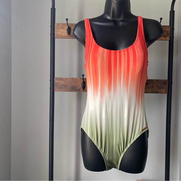 Vince Camuto women’s Dip-Dye Scoop Neck One-Piece Safari Green ombré size 12 NEW - Picture 2 of 6